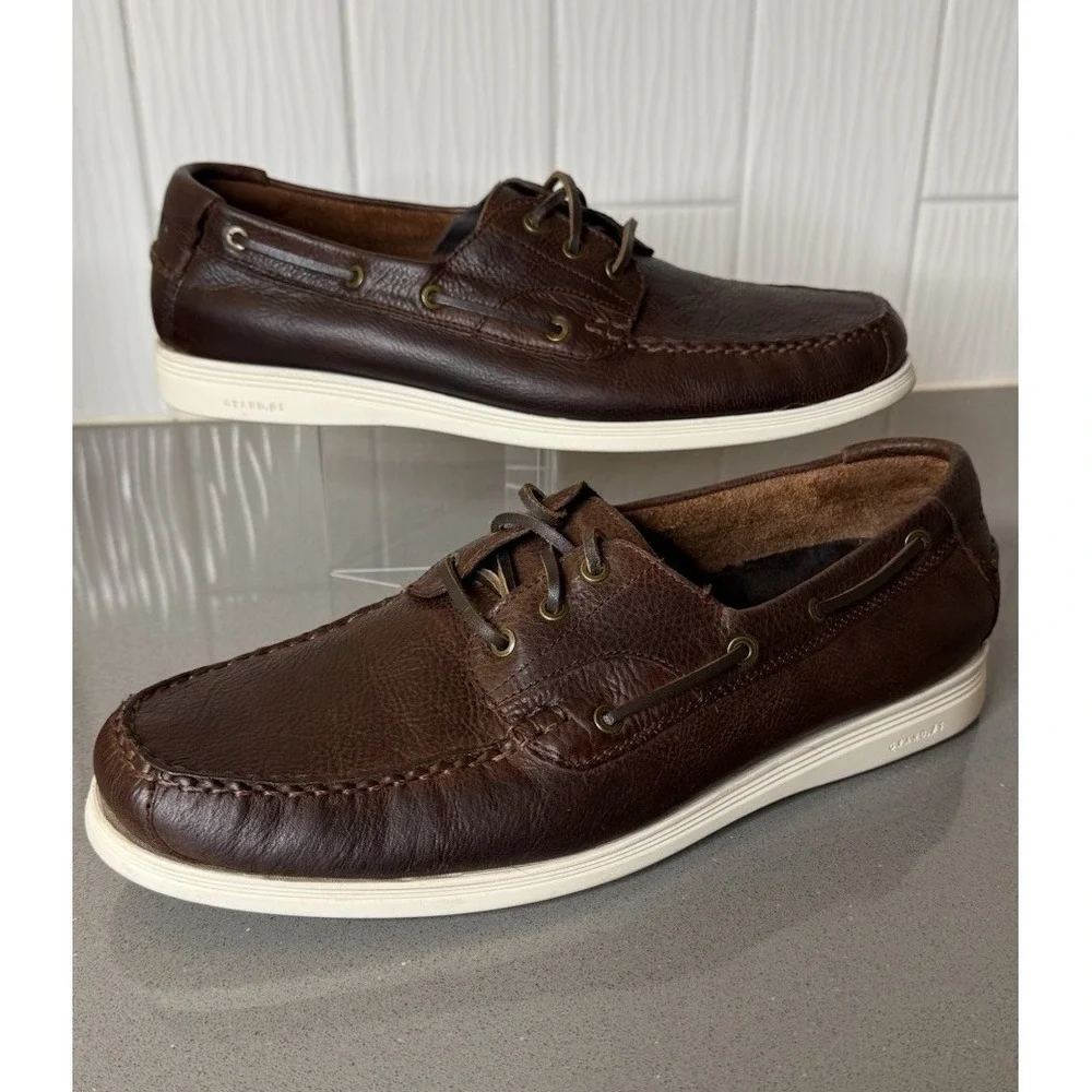 Cole Haan GRAND OS Men Boat Deck Shoes Casual Dk Brown C22865 Lace Up 11.5M GUC